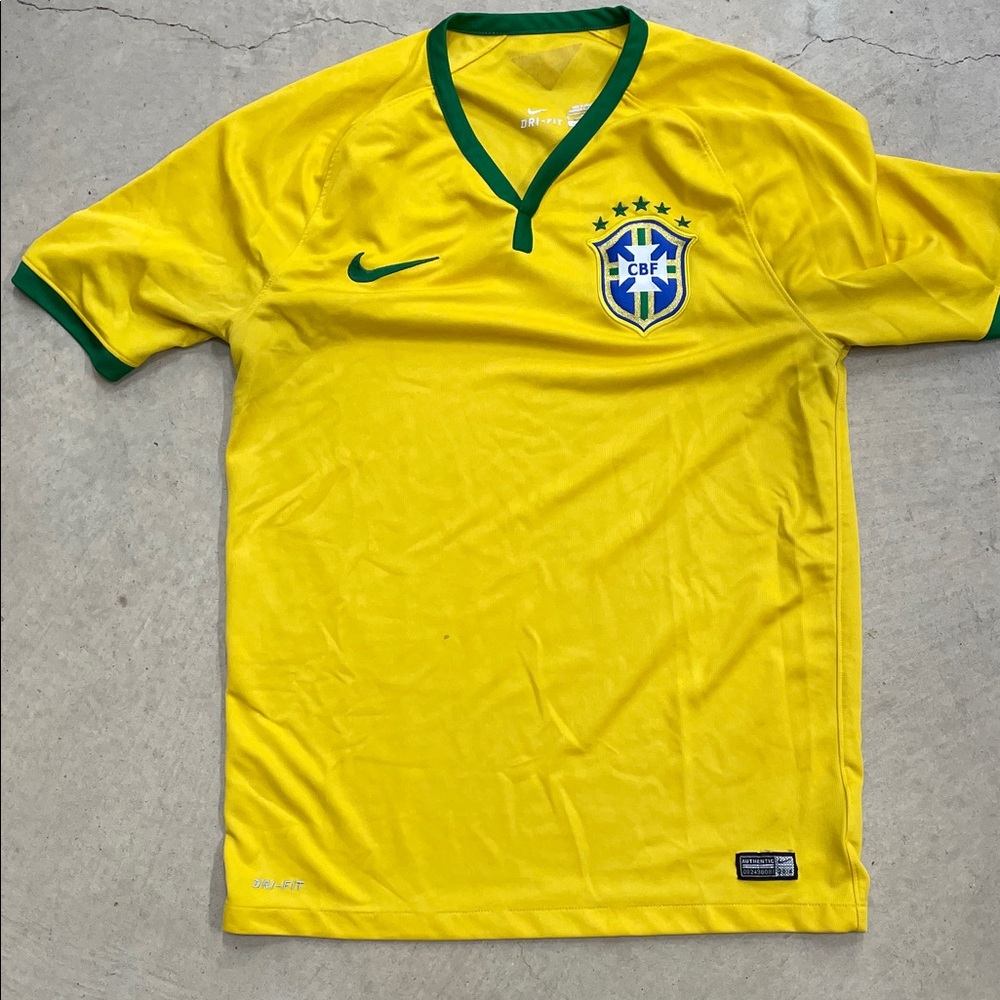 Nike Men's Yellow and Green Brazil Soccer Jersey